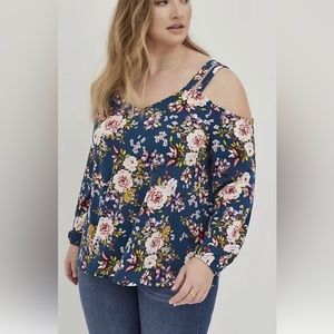 Torrid Size 3(3X)(22-24) Long Sleeve Strappy Cold Shoulder Floral Top